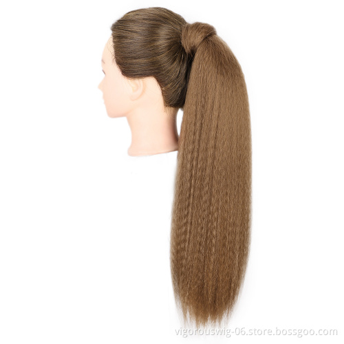 Fiber Brown Silky Natural Color Yaki Drawstring African Long Straight Wigs Synthetic Hair Ponytail Extension